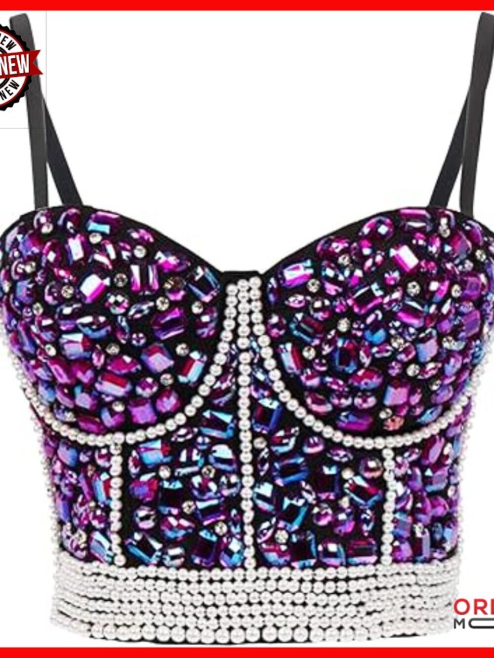 Women's Rhinestone Bustier Corset Crop Top with Underwire Size Medium